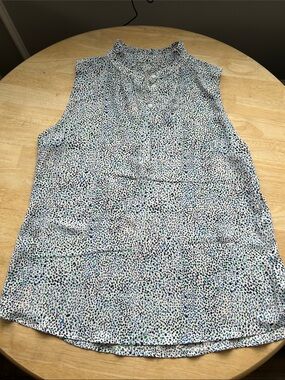 Sleeveless White Dot-Print Blouse